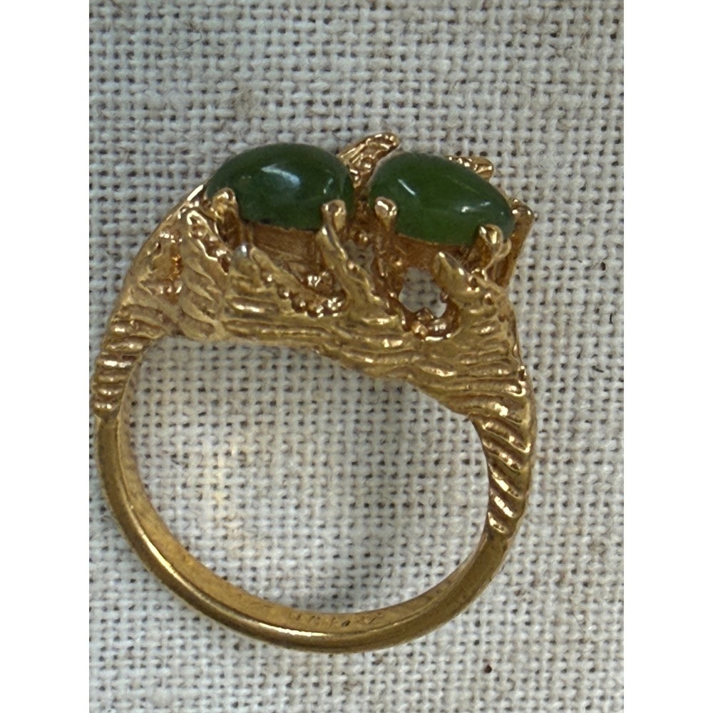 Vintage 14kt HGE Gold Green Faux Chalcedony Brutalist Statement Ring Size 6 - Picture 2 of 13